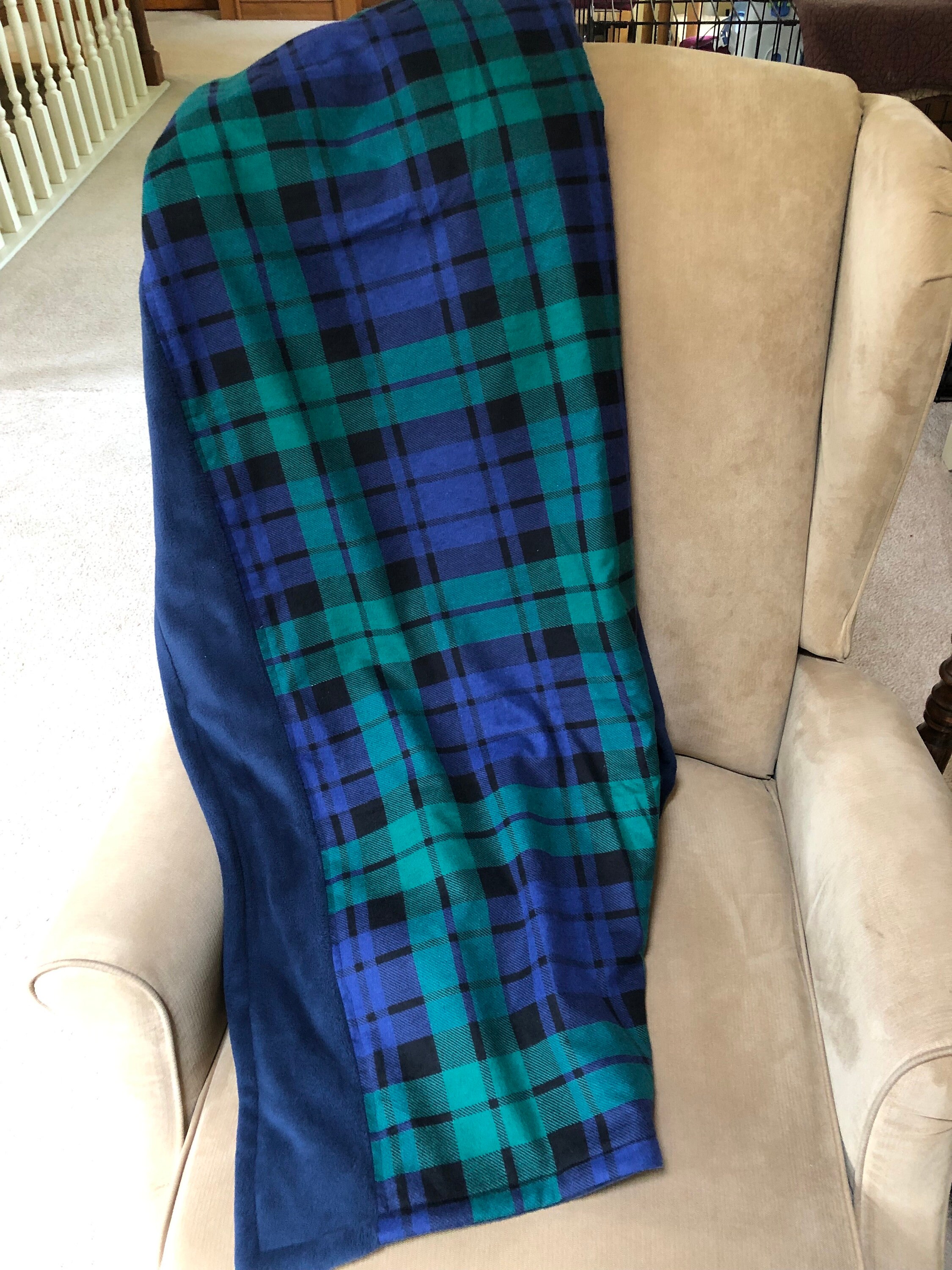 Tartan Plaid Flannel LUXE Fleece Warm Soft Black Watch Plaid Blanket|Navy Green Plaid Winter Sofa Bed Blanket