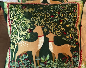 Scandinavian Christmas Makower Throw Pillow Tree Birds Flower Nordic Folklore Scandi Christmas 10” Accent Pillow Red Green Gold