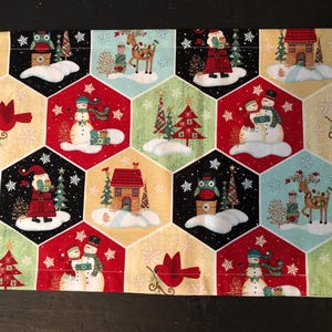Christmas Table Runner Santa Red Holly Silver Snowflakes Sparkles