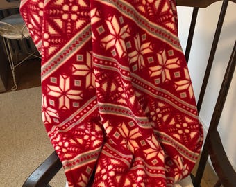 Scandinavian Winter Large Fleece Blanket Fairisle Nordic Red LUSH SOFT Double Sided  Snugly Warm Christmas Blanket Snowflake Red Winter