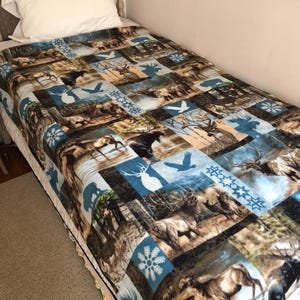 Wildlife Blankets Deer Moose Wolf Large Throws Cabin Woodland Double Sided Blanket image 1