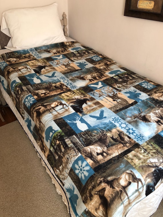 Wildlife Blankets Deer Moose Wolf Large Throws Cabin Woodland Double Sided Blanket