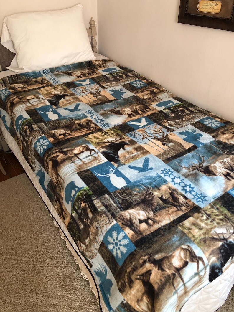 Wildlife Blankets Deer Moose Wolf Large Throws Cabin Woodland Double Sided Blanket image 1