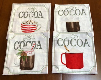 Cocoa Hot Chocolate Mug Rug/Snack/Table Winter Christmas Mat|Cotton Padded Quilted Reversible Red Flannel Print