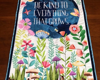 Floral Table Runner | Quilted Wall Hanging, Mushroom Print (23x42)