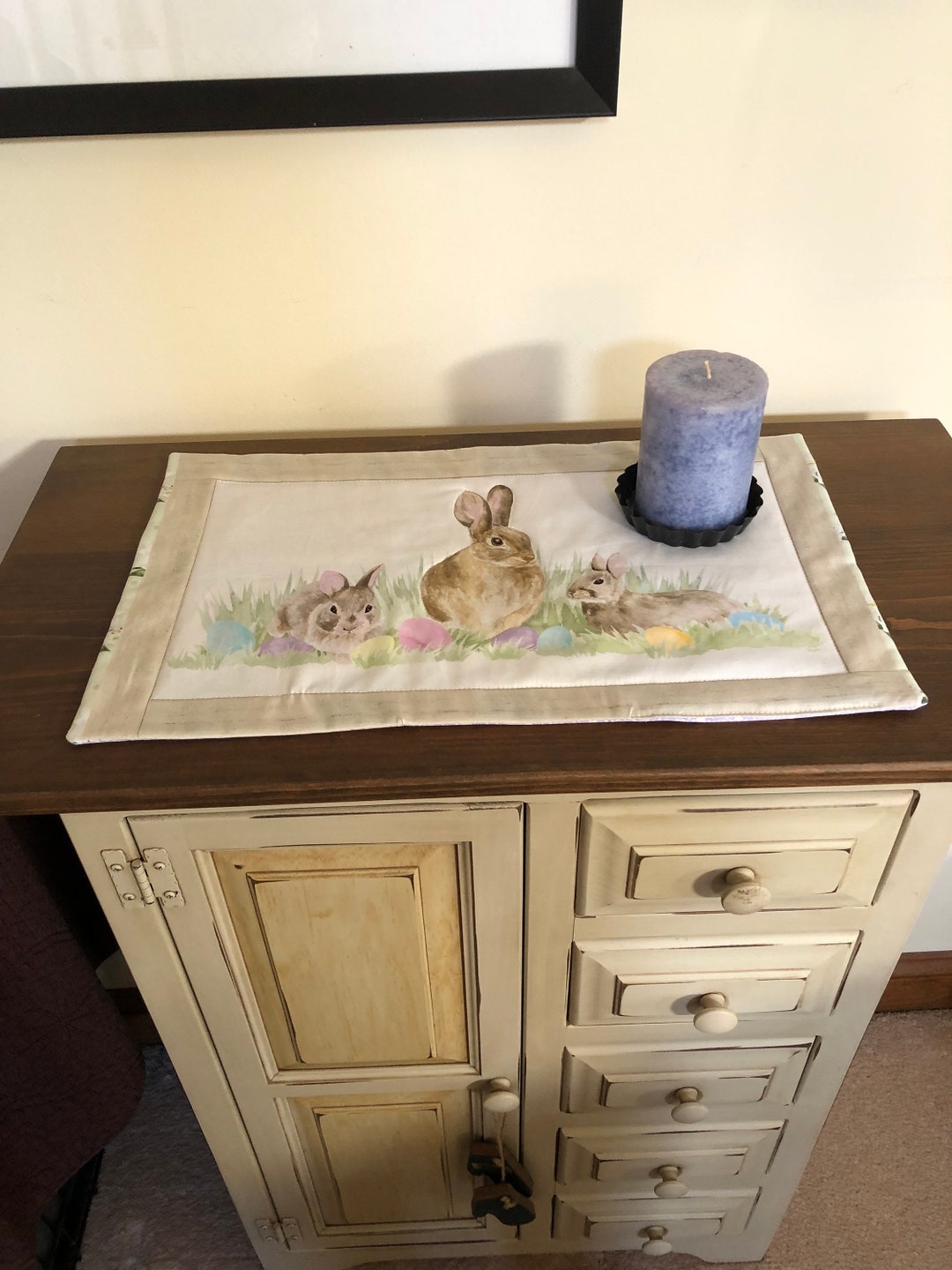 Easter Bunnies Lamb Eggs Table Topper Quilted Christian