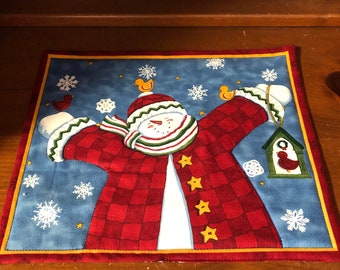 Snowman Birds Small Placemat Cardinal Snack Mat Mug Rug