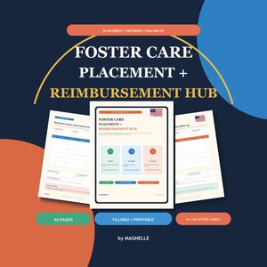 Foster Care Placement Planner, Expense Reimbursement Tracker, Fillable PDF Excel