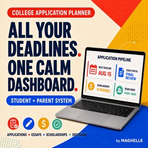 College Application Planner with Scholarship Tracker, Excel Dashboard and Printable PDF