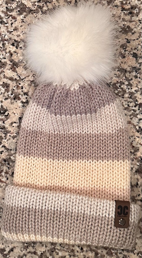 Tan Plaid Pom Winter Hat