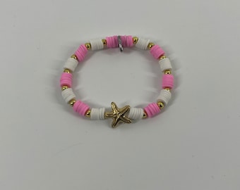 Pink, White, and Gold Starfish Charm Bracelet