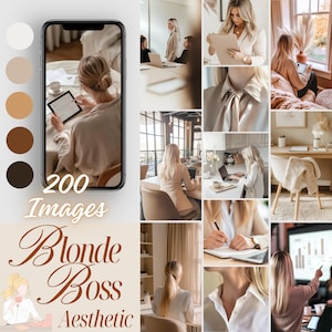Blonde Boss Stock Photo Bundle - Neutral Beige Aesthetic Lifestyle Images for Business - Social Media Template MRR PLR Stock Photo Bundle