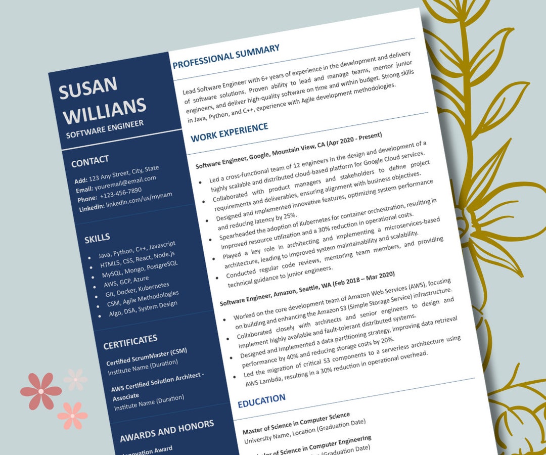 Latest Modern Resume Template for MS Word, Google Docs, Apple Pages ...