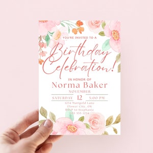 Blumen Geburtstagseinladung, bearbeitbare Geburtstag einladen, Digitale Blumen Geburtstagseinladung, druckbare Geburtstagseinladung