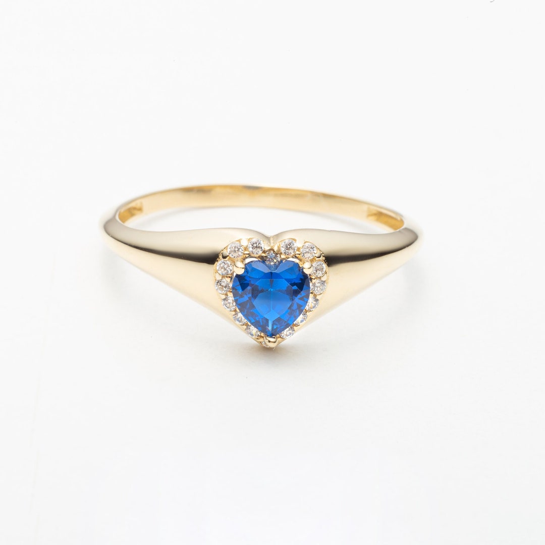 Heart Shaped Sapphire Ring in 14k Solid Gold Diamond Heart - Etsy