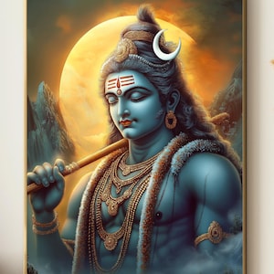 Shiva Meditating Wall Art Hindu God Painting, Indian Deity Print, Lord Shiva Canvas Artwork, Yoga Decor Hinduism Poster