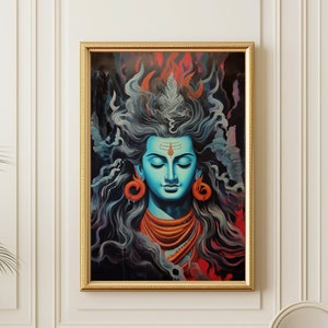 Shiva Wall Art, Lord Shiva Painting, Hindu God Artwork, Indian Home Decor, Spiritual Housewarming Gift