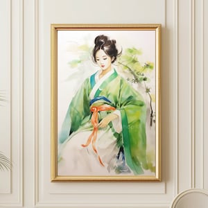 Korean Hanbok Painting Korean Watercolor Painting Art Print, Asian Wall Decor Canvas Artwork, Korean Gift
