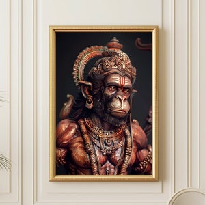 Hanuman Painting, Hindu God Art Canvas, Hinduism Gift, Monkey King Wall Art