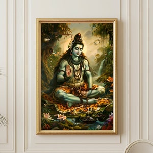Lord Shiva Painting, Hindu God Shiva Art, Traditional Shiva Artwork, Spiritual Wall Decor on Canvas