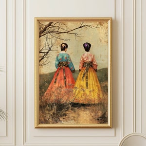 Chinese Art Print, Friendship Painting, Traditional Chinese Clothes Art Print Canvas Home Decor