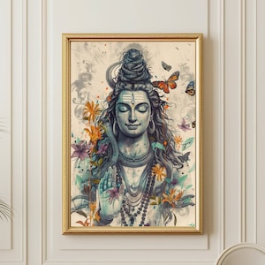 Lord Shiva Wall Art, Shiva Print, Traditional Hindu God Painting Mahadev Digital Poster