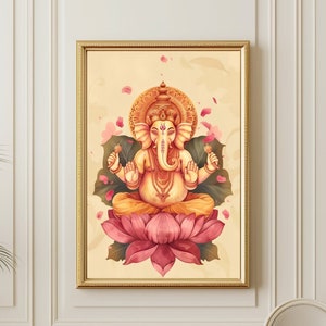 Ganesha Painting, Ganesha Wall Art, Hindu God Artwork, Traditional Canvas Wall Decor