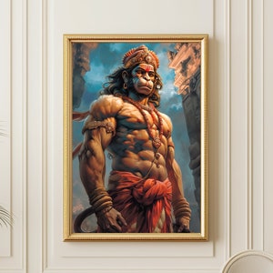 Hanuman Chalisa God Painting Hindu Monkey God Wall Art on Premium Canvas Indian Decor