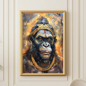 Hanuman Painting Monkey God Hanuman Art Hindu God Wall Art on Premium Canvas Traditional Indian Artwork