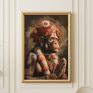 Hanuman Art Painting Divine Lord Hanuman Chalisa, Traditional Indian Wall art Cultural Home Decor, Meditation Artwork on Canvas