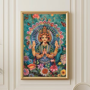 Durga Poster, Hindu Goddess Durga Painting, Durga Print, Traditional Kalamkari Artwork Digital Download