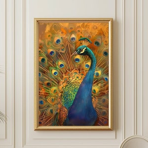 Peacock Wall Art, Traditional Bird Illustration, Indian Painting, Vintage Cultural Art Decor, Housewarming Gift, Canvas and Poster