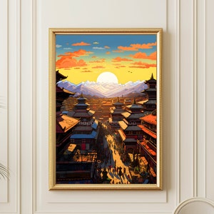 Kathmandu Print, Limited Edition Nepal Travel Poster, Kathmandu Painting, Nepal Travel Wall Art, Kathmandu Gift, Nepalese Decor, PRINTABLE