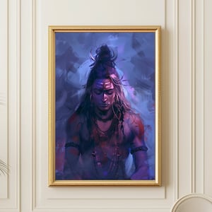Hindu God Painting of Shiva, Lord Shiva Wall Art, Spiritual Decor, Hinduism Print, Digital Download