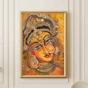 Durga Painting Hindu God Art Canvas, Goddess Durga Illustration