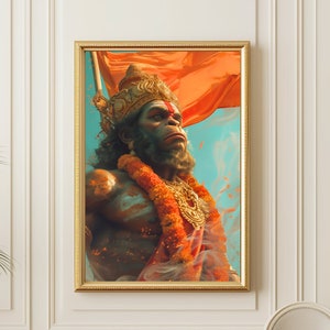 Hanuman Art Painting Hindu God Poster, Monkey God Wall Art, Indian Decor Print