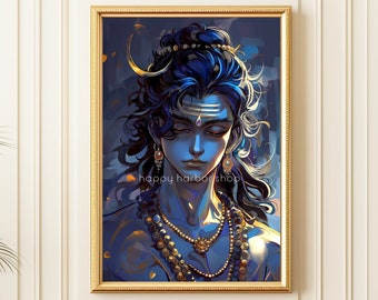 Shiva Painting, Lord Shiva Poster, Shiva Print, Hindu God Art, Hinduism, Indian Home Decor, Adiyogi Wall Art