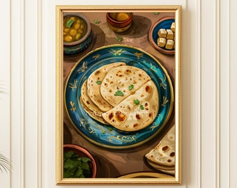 Indian Food Art, Naan Poster, Desi Art, Modern South Asian Art, Nepal Art Print, Home Wall Decor, Food Painting Digital Print