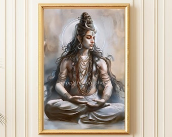 Lord Shiva Painting, Hindu God Poster, Traditional Indian Wall Art, Spiritual Decor, Hinduism Print, Digital Download