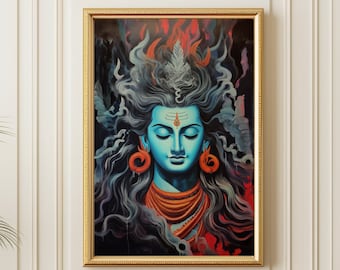 Lord Shiva Canvas Painting, Hindu God Wall Art, Spiritual Home Decor