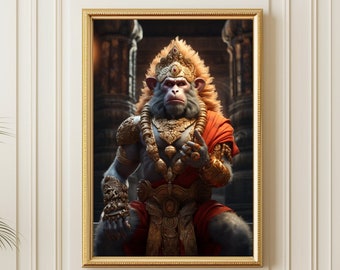 Hanuman Canvastavla, Hinduisk Apgudstavla, Indisk Heminredning