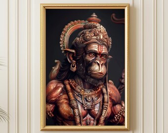 Hanuman Painting, Hindu God Art Canvas, Hinduism Gift, Monkey King Wall Art