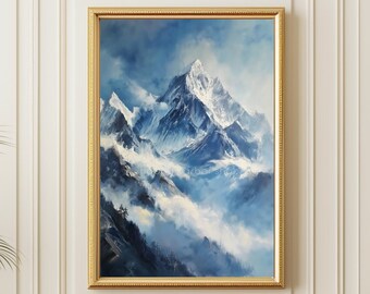 Everest-schilderij, Himalaya-muurkunst, Mount Everest-kunst, Nepalese bergtopkunstwerk op canvas