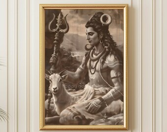 Lord Shiva Art, Vintage Hindu God Poster, Traditional Indian Wall Art, Spiritual Decor, Hinduism Print, Digital Download