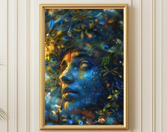 Hinduistische digitale Kunst, impressionistische Malerei Lord Krishna, Hinduismus Poster