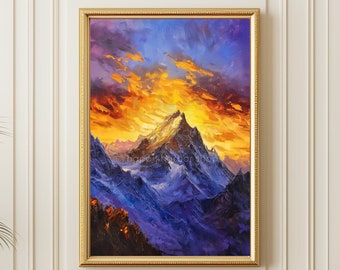 エベレスト山の絵画、ネパールのキャンバスアート、ヒマラヤ山脈の絵画