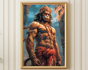 Hanuman Chalisa-god schilderij hindoeïstische aapgod muurkunst op premium canvas Indiaas decor