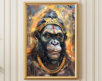 Hanumanmålning Apgud Hanumankonst Hinduisk gudväggkonst på premiumcanvas Traditionell indisk konst