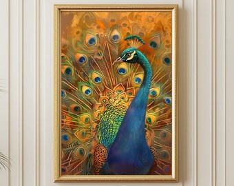 Peacock Wall Art, Traditional Bird Illustration, Indian Painting, Vintage Cultural Art Decor, Housewarming Gift, Canvas and Poster