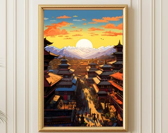 カトマンズプリント、限定版ネパール旅行ポスター、カトマンズの絵画、ネパール旅行の壁アート、カトマンズのギフト、ネパールの装飾、印刷可能